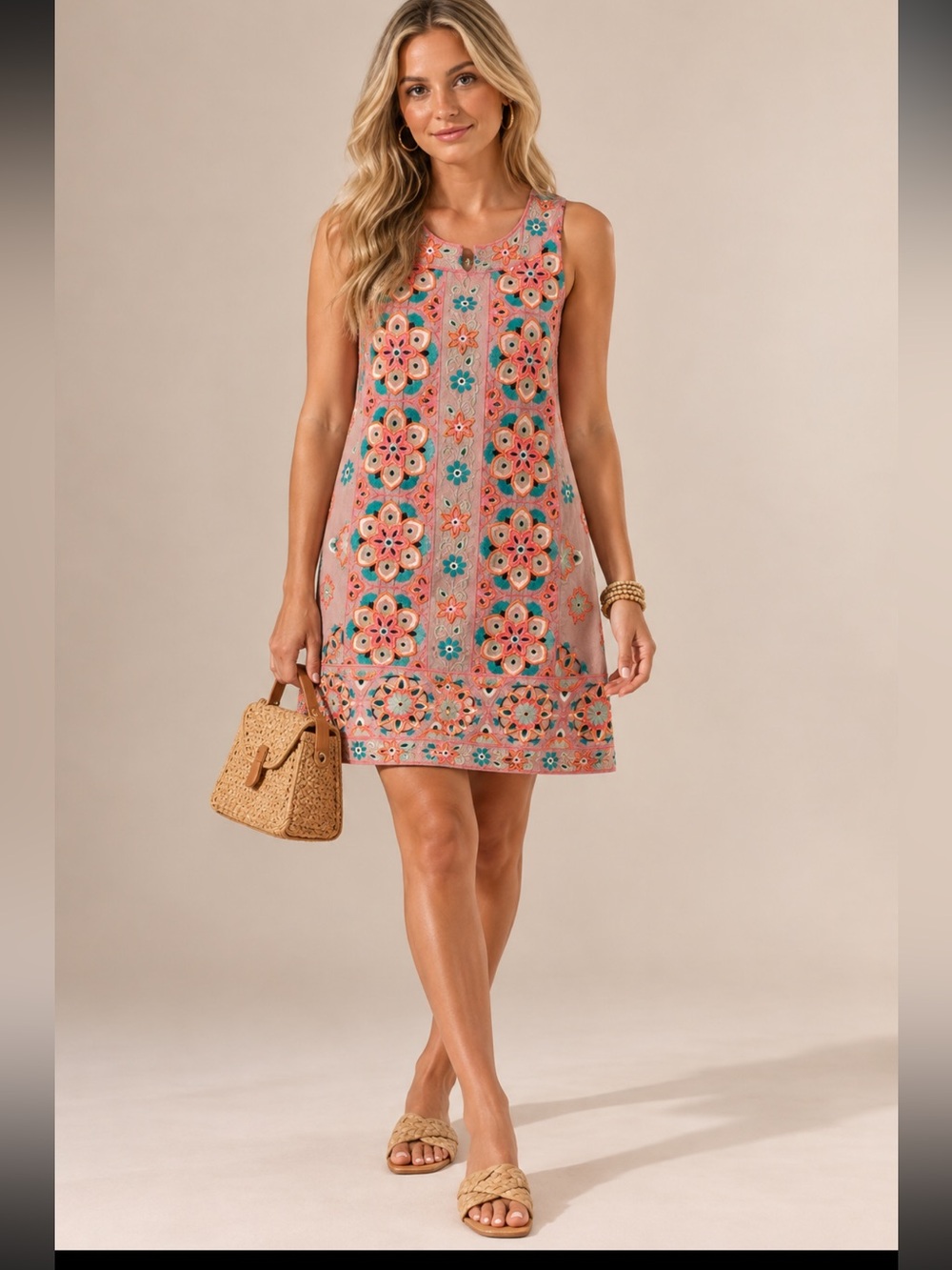 by ANTHROPOLOGIE size 12 Embroidered Appliqued shift dress